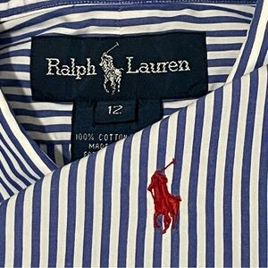 Polo Ralph Lauren Boys 12 Long Sleeve Button Up Shirt Blue Striped Preppy